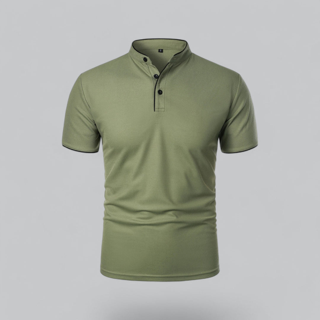 Polo Shirt Mens Grandad Collar Short Sleeve Contrast Piping Tailored Fit Layering - image 23