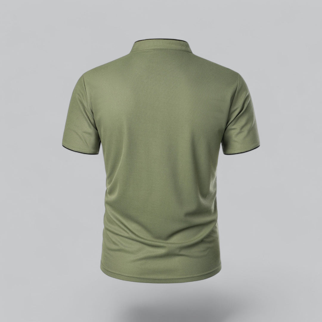 Polo Shirt Mens Grandad Collar Short Sleeve Contrast Piping Tailored Fit Layering - image 24