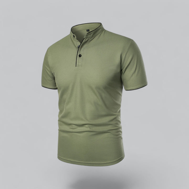 Polo Shirt Mens Grandad Collar Short Sleeve Contrast Piping Tailored Fit Layering - image 25