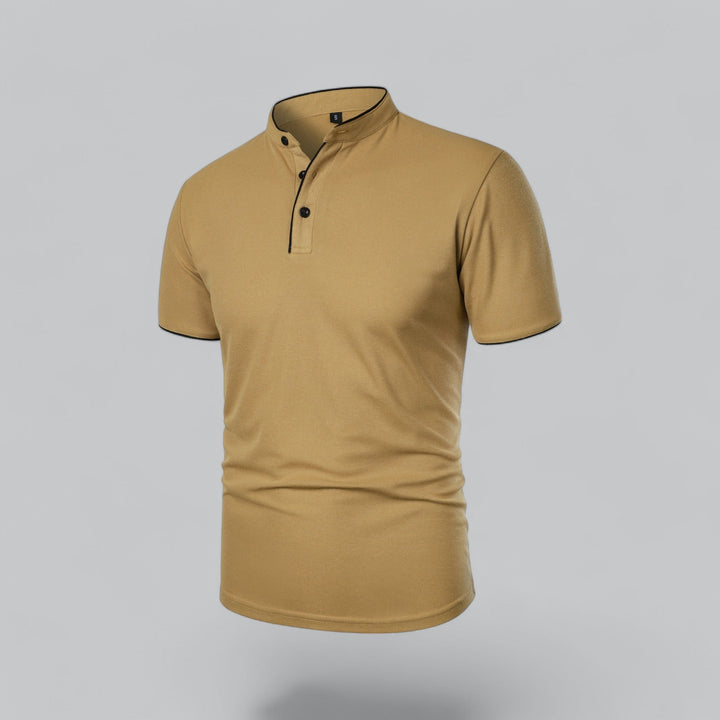 Polo Shirt Mens Grandad Collar Short Sleeve Contrast Piping Tailored Fit Layering - image 4