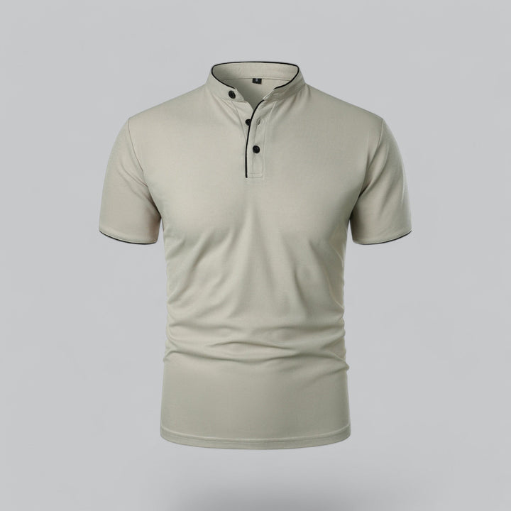 Polo Shirt Mens Grandad Collar Short Sleeve Contrast Piping Tailored Fit Layering - image 5