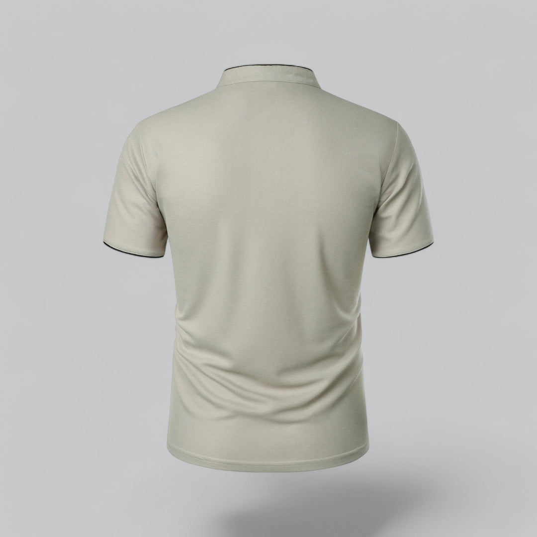 Polo Shirt Mens Grandad Collar Short Sleeve Contrast Piping Tailored Fit Layering - image 6