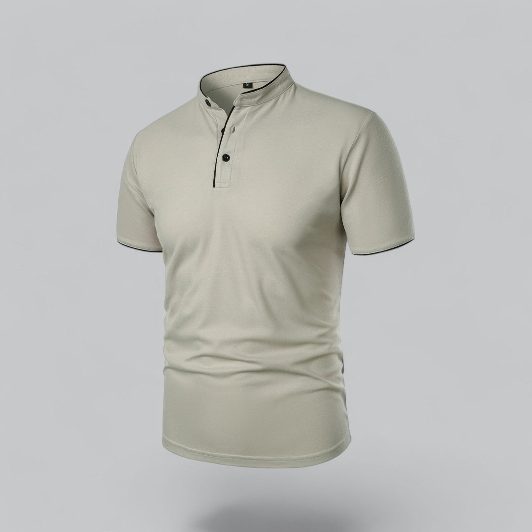 Polo Shirt Mens Grandad Collar Short Sleeve Contrast Piping Tailored Fit Layering - image 7