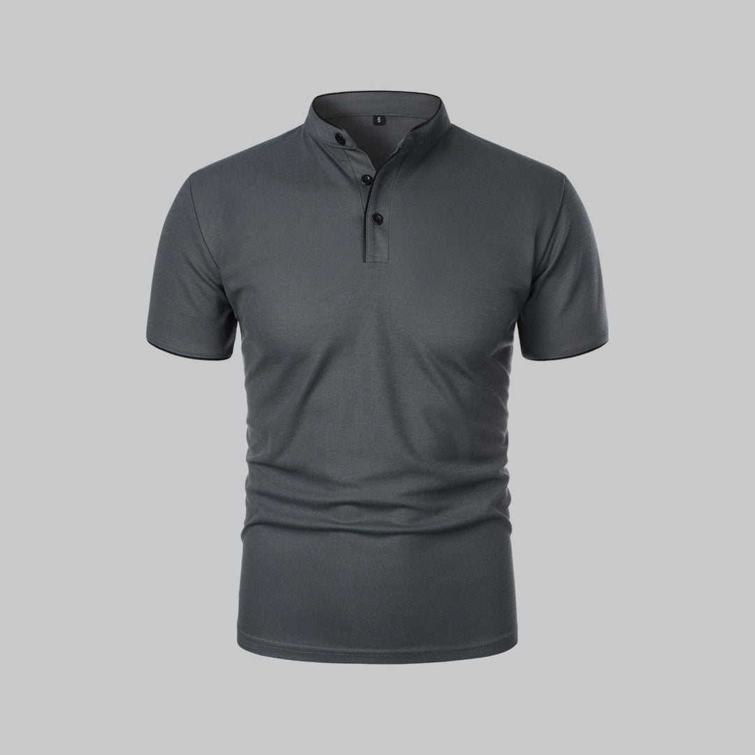 Polo Shirt Mens Grandad Collar Short Sleeve Contrast Piping Tailored Fit Layering - image 8
