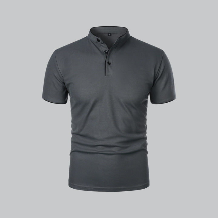 Polo Shirt Mens Grandad Collar Short Sleeve Contrast Piping Tailored Fit Layering - image 8