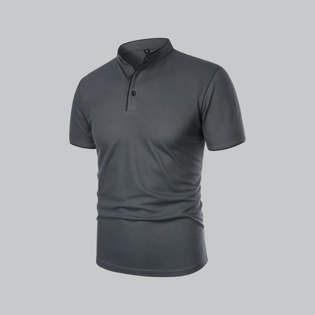 Polo Shirt Mens Grandad Collar Short Sleeve Contrast Piping Tailored Fit Layering - image 10