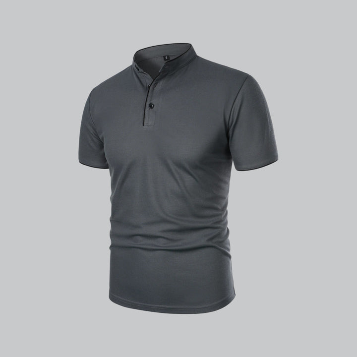 Polo Shirt Mens Grandad Collar Short Sleeve Contrast Piping Tailored Fit Layering - image 10