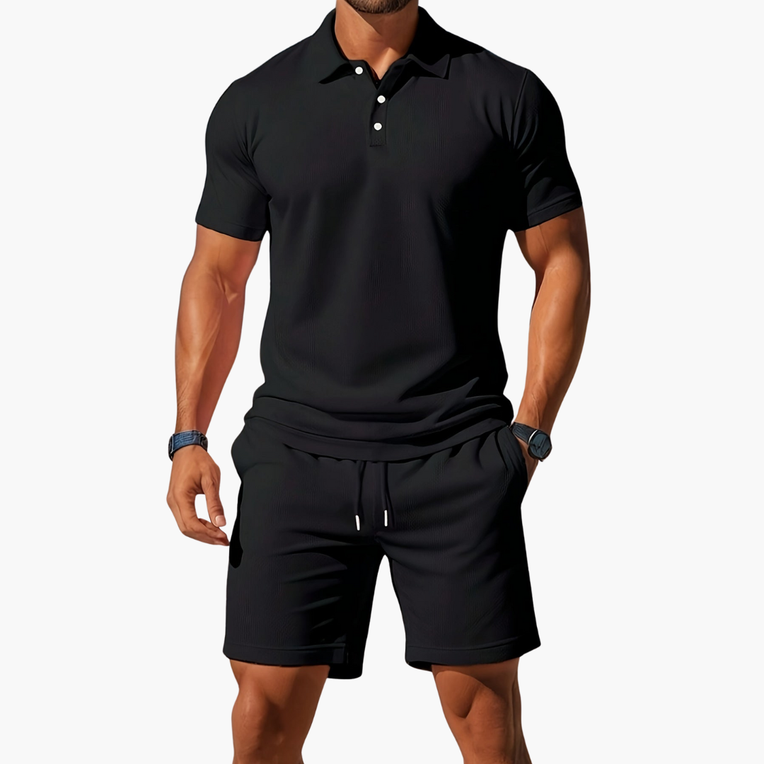 Co Ord Set Mens Polo Shirt Drawstring Shorts Waffle Texture Short Sleeve Holiday - image 7