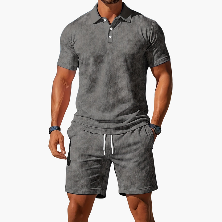Co Ord Set Mens Polo Shirt Drawstring Shorts Waffle Texture Short Sleeve Holiday - image 8