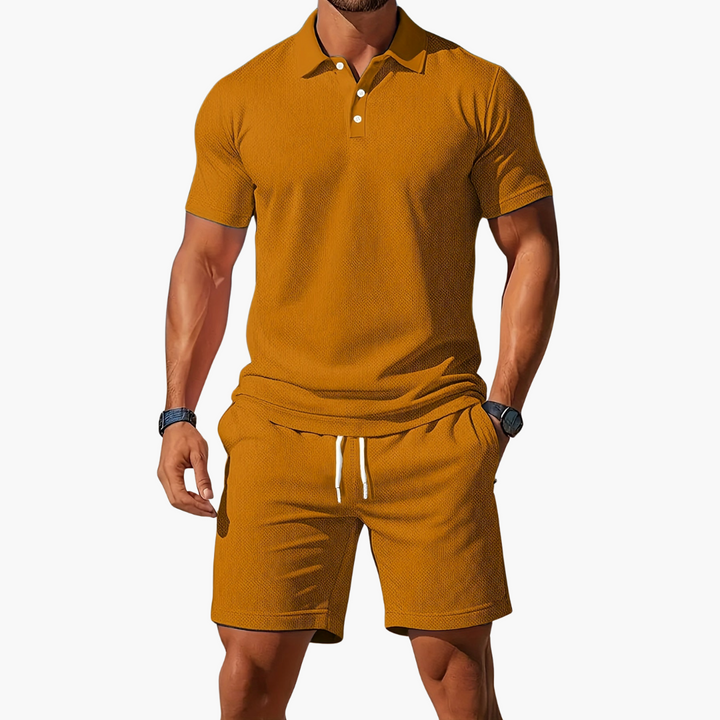 Co Ord Set Mens Polo Shirt Drawstring Shorts Waffle Texture Short Sleeve Holiday - image 9