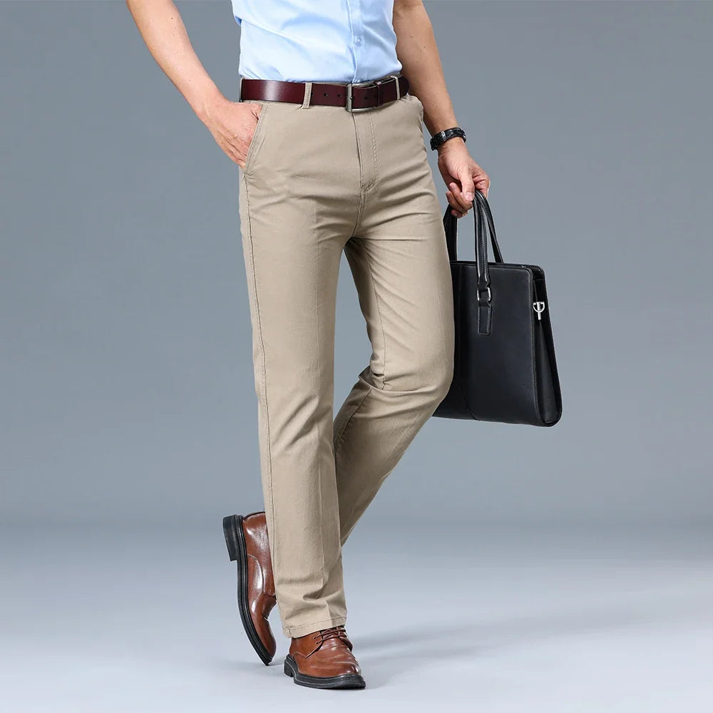 Chino Trousers Mens Straight Leg Smart Casual Flat Front Belt Loops Office - image 9