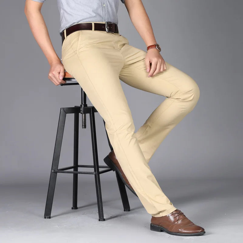 Chino Trousers Mens Straight Leg Smart Casual Flat Front Belt Loops Office - image 4