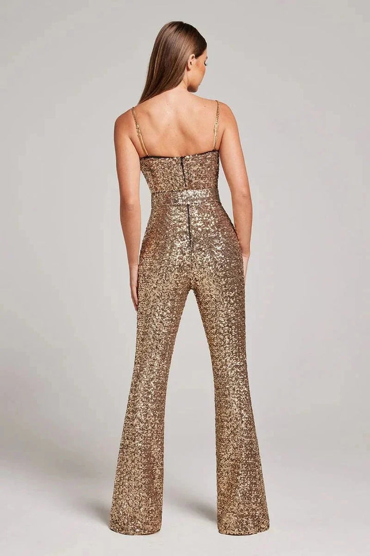 Jumpsuit Womens Glitter Finish Belted Waist Occasion