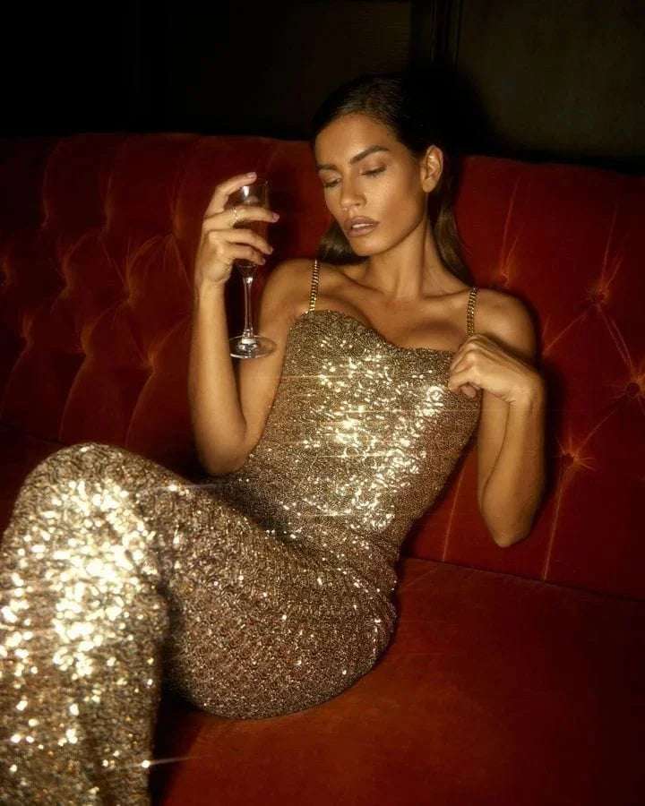 Jumpsuit Womens Glitter Finish Belted Waist Occasion