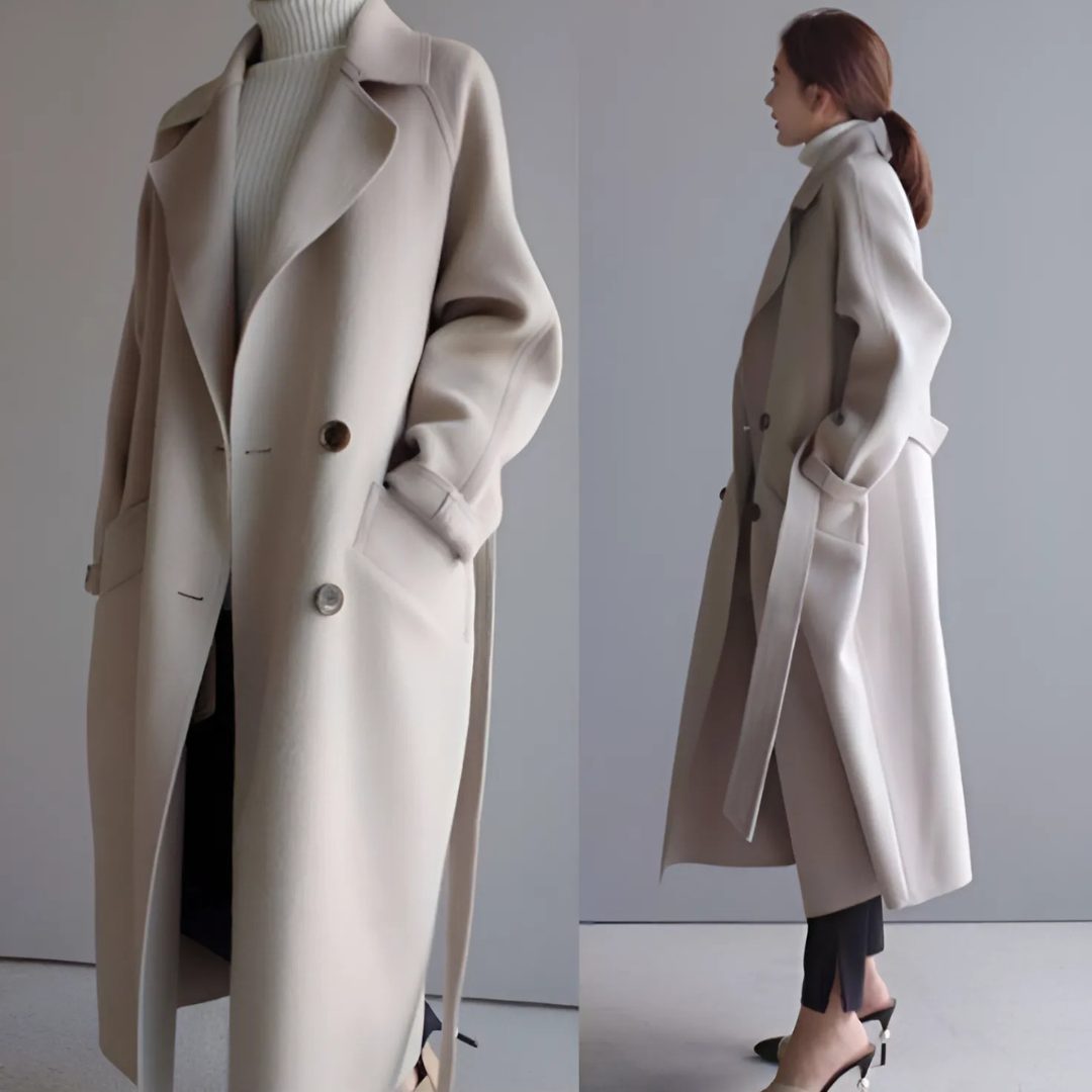 Belted Coat Womens Long Double Breasted Lapel Collar Wrap Tie Waist Relaxed Fit Winter - image 7