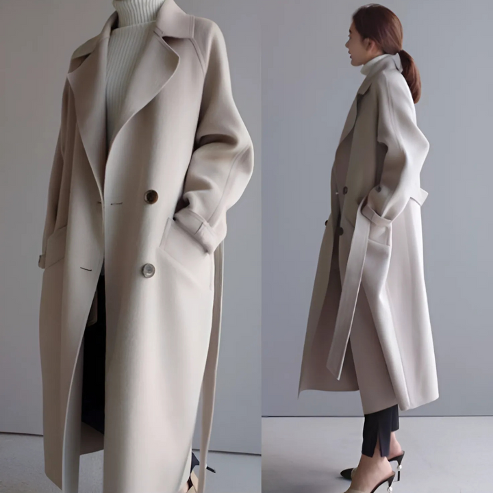 Belted Coat Womens Long Double Breasted Lapel Collar Wrap Tie Waist Relaxed Fit Winter - image 7