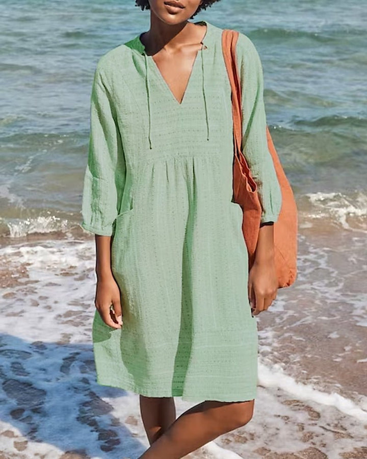 Midi Dress Womens V Neck Cotton Flowing Summer