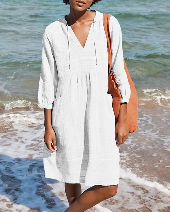 Midi Dress Womens V Neck Cotton Flowing Summer