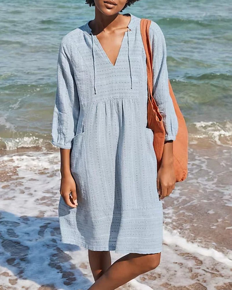Midi Dress Womens V Neck Cotton Flowing Summer
