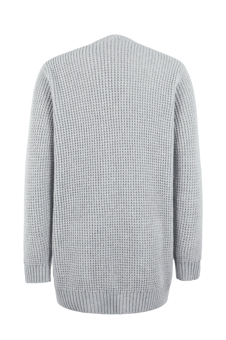 Cardigan Womens Open Front Waffle Knit Patch Pockets Mid Hip Length - image 7