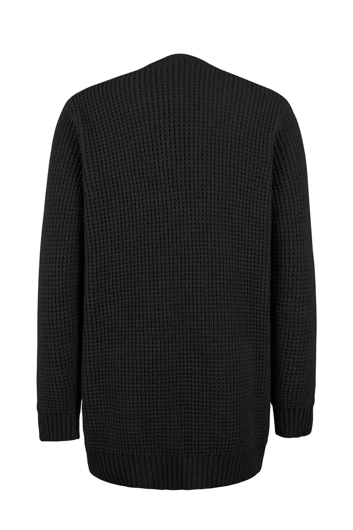 Cardigan Womens Open Front Waffle Knit Patch Pockets Mid Hip Length - image 13