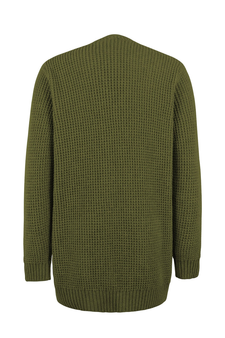 Cardigan Womens Open Front Waffle Knit Patch Pockets Mid Hip Length - image 16