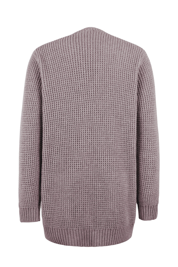 Cardigan Womens Open Front Waffle Knit Patch Pockets Mid Hip Length - image 10
