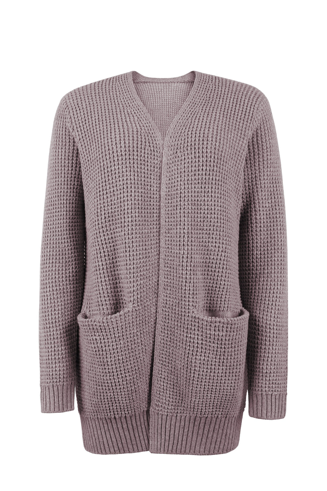 Cardigan Womens Open Front Waffle Knit Patch Pockets Mid Hip Length - image 9