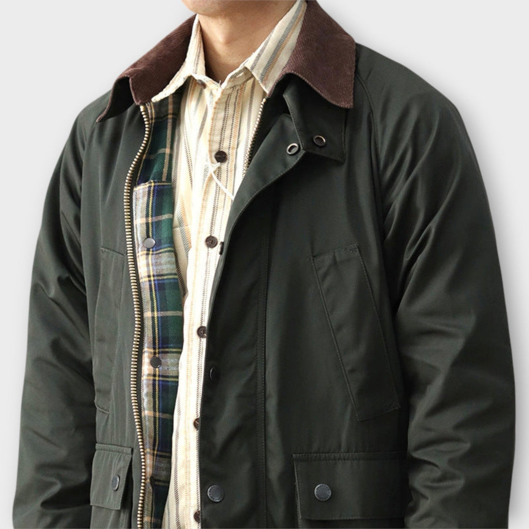 Field Jacket Mens Corduroy Collar Check Lined Zip Stud Front Raglan Sleeve Regular Fit - image 10