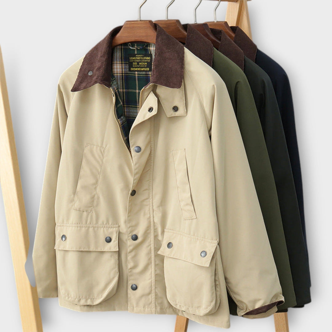 Field Jacket Mens Corduroy Collar Check Lined Zip Stud Front Raglan Sleeve Regular Fit - image 11