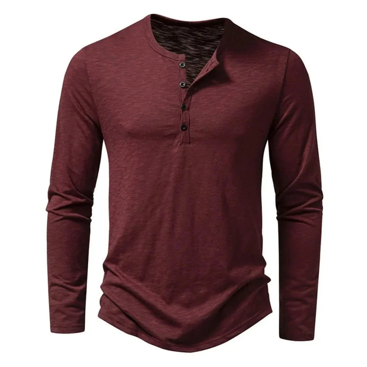 Henley Top Mens Long Sleeve Four Button Placket Slub Jersey Slim Fit Curved Hem - image 9