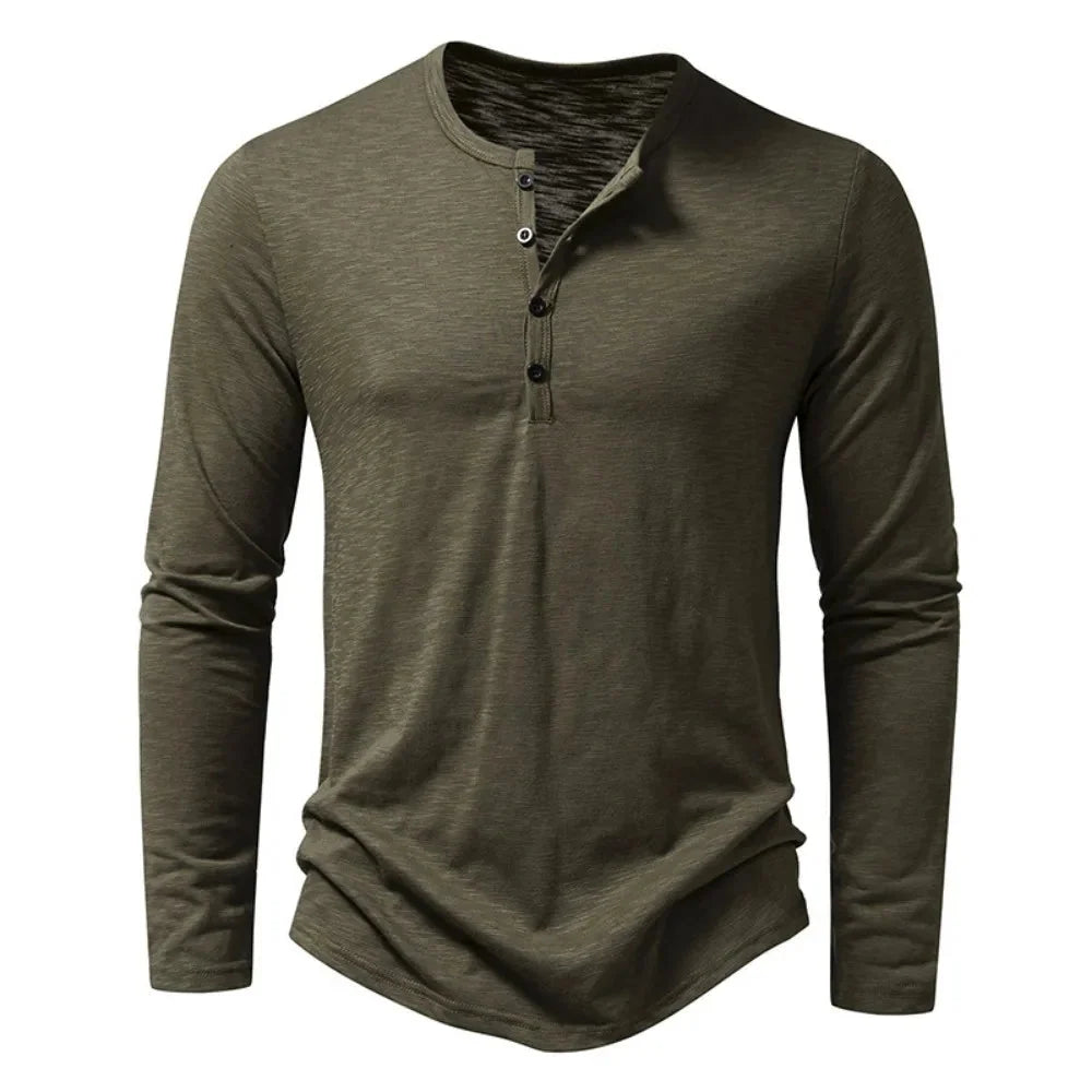 Henley Top Mens Long Sleeve Four Button Placket Slub Jersey Slim Fit Curved Hem - image 7