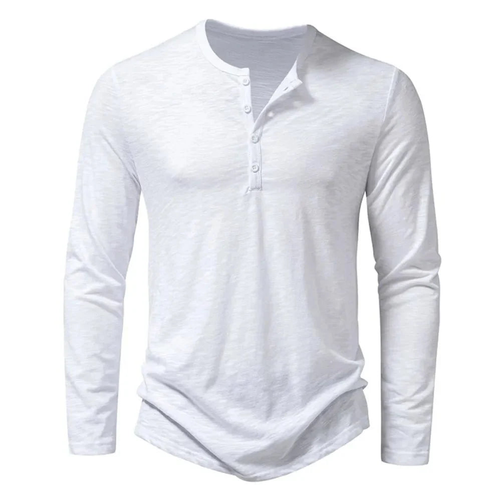 Henley Top Mens Long Sleeve Four Button Placket Slub Jersey Slim Fit Curved Hem - image 3