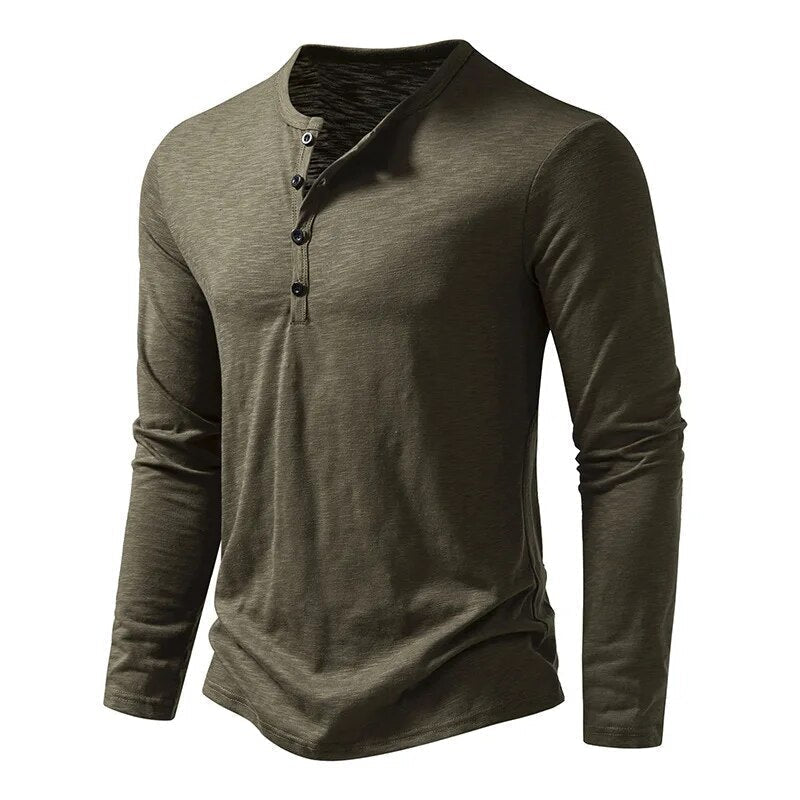 Henley Top Mens Long Sleeve Four Button Placket Slub Jersey Slim Fit Curved Hem - image 8