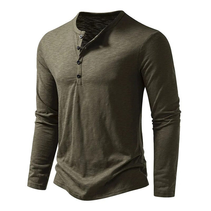 Henley Top Mens Long Sleeve Four Button Placket Slub Jersey Slim Fit Curved Hem - image 8