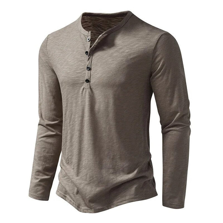 Henley Top Mens Long Sleeve Four Button Placket Slub Jersey Slim Fit Curved Hem - image 6
