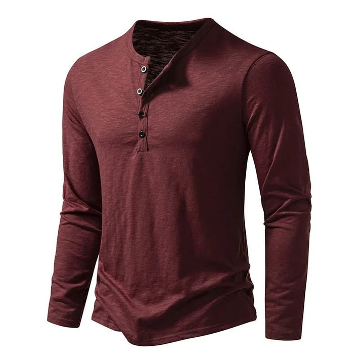 Henley Top Mens Long Sleeve Four Button Placket Slub Jersey Slim Fit Curved Hem - image 10