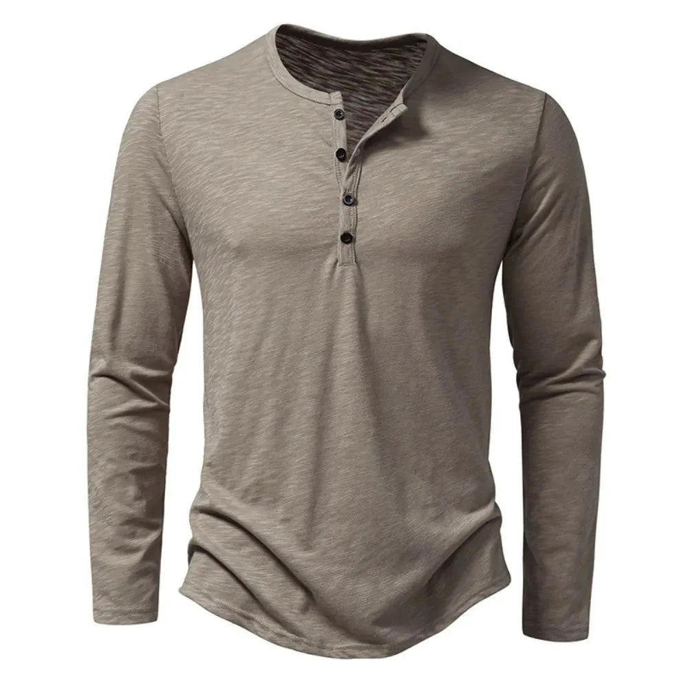 Henley Top Mens Long Sleeve Four Button Placket Slub Jersey Slim Fit Curved Hem - image 5