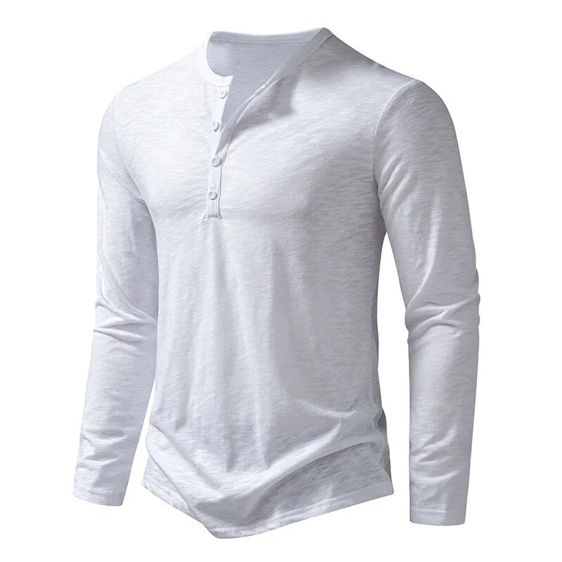 Henley Top Mens Long Sleeve Four Button Placket Slub Jersey Slim Fit Curved Hem - image 4