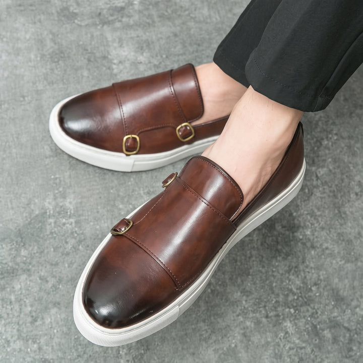 Monk Strap Loafers Mens Double Buckle Slip On White Sole Smart Casual Leather-Look - image 7