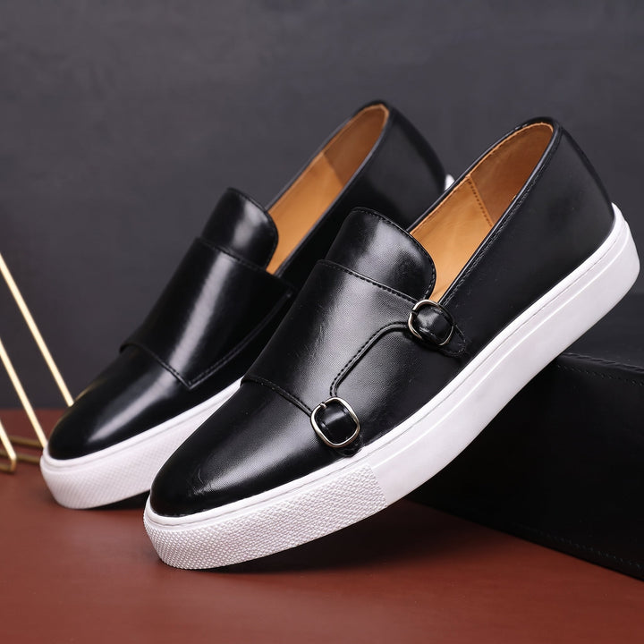 Monk Strap Loafers Mens Double Buckle Slip On White Sole Smart Casual Leather-Look - image 1
