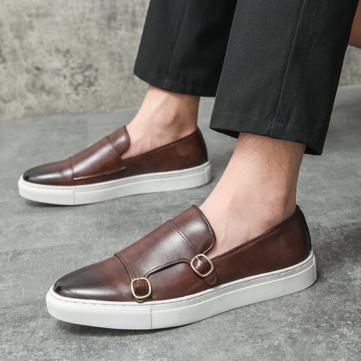 Monk Strap Loafers Mens Double Buckle Slip On White Sole Smart Casual Leather-Look - image 8