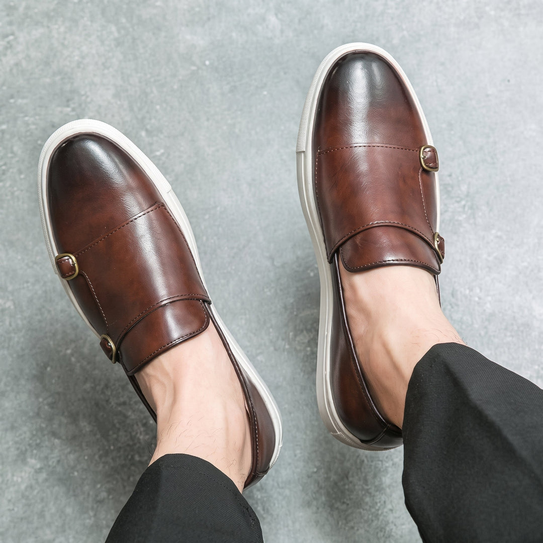 Monk Strap Loafers Mens Double Buckle Slip On White Sole Smart Casual Leather-Look - image 6