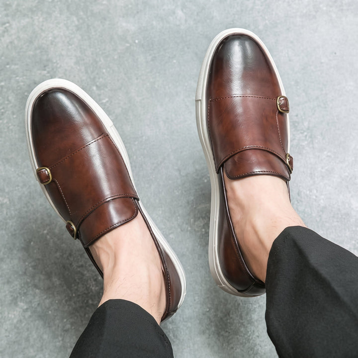 Monk Strap Loafers Mens Double Buckle Slip On White Sole Smart Casual Leather-Look - image 6