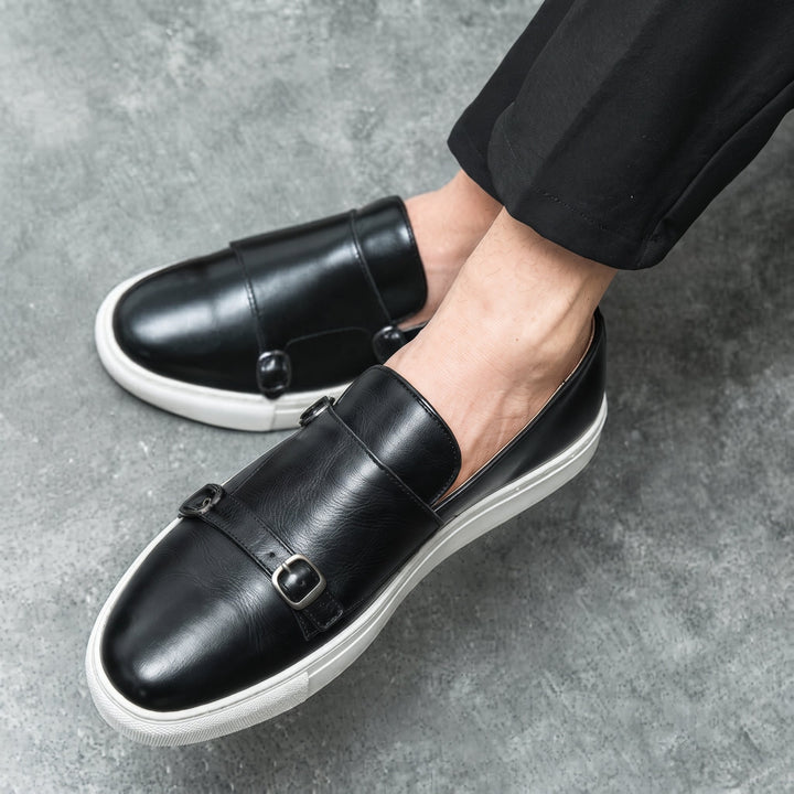 Monk Strap Loafers Mens Double Buckle Slip On White Sole Smart Casual Leather-Look - image 3