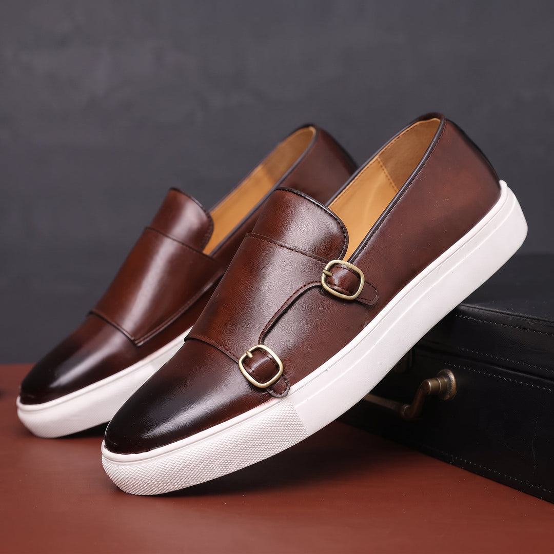 Monk Strap Loafers Mens Double Buckle Slip On White Sole Smart Casual Leather-Look - image 5