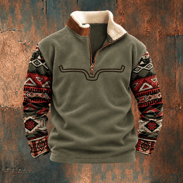 Quarter Zip Fleece Pullover Mens Western Sherpa Collar Relaxed Fit Longhorn Graphic - image 3
