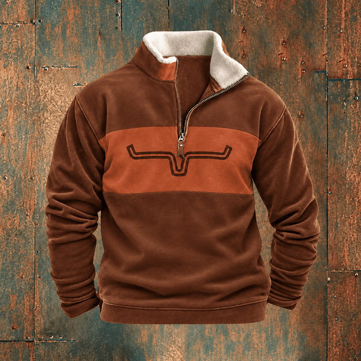 Quarter Zip Fleece Pullover Mens Western Sherpa Collar Relaxed Fit Longhorn Graphic - image 2
