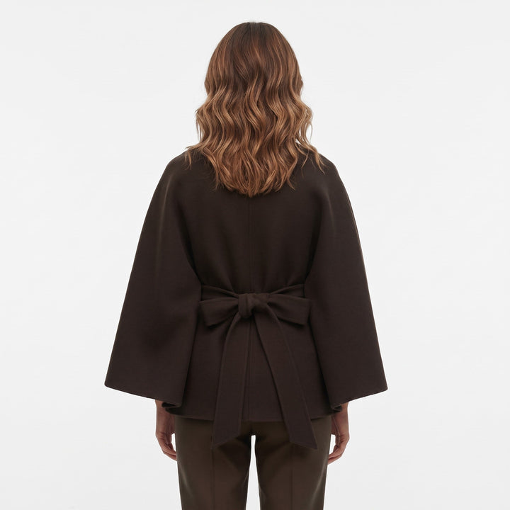Cape Coat Womens Belted High Neck Button Collar Batwing Sleeve Wrap Front - image 3