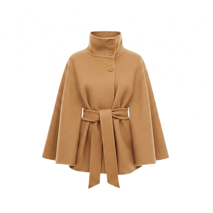 Cape Coat Womens Belted High Neck Button Collar Batwing Sleeve Wrap Front - image 9
